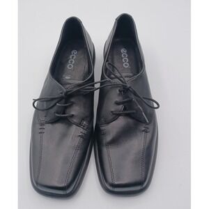 ECCO Men's Leather Oxford Black Square Toe Lace Up  8 US / 41 EU